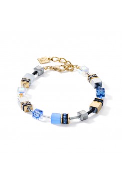 COEUR DE LION Geo Cube Dusky Sky Blue, White & Gold Bracelet 2839/30-0716