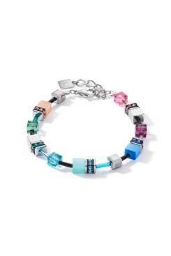 COEUR DE LION Geo Cube Soft Pink, Blue & Shining Silver Bracelet 2840/30-1544