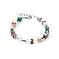 COEUR DE LION GeoCube Fresh White, Rose Gold & Emerald Bracelet 4013/30-0521