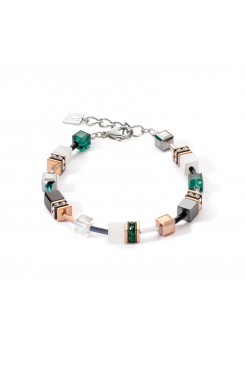 COEUR DE LION GeoCube Fresh White, Rose Gold & Emerald Bracelet 4013/30-0521