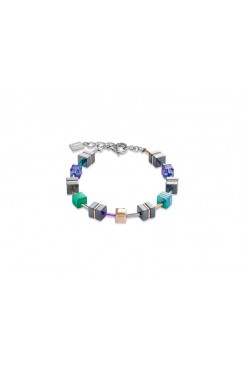 COEUR DE LION Geo Cube Emerald Green Purple Hematite Bracelet 4964/30-0508