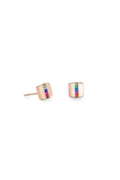 COEUR DE LION Geo Cube Rose Gold & Crystal Pavé Multicolour Earrings 0225/21-1500