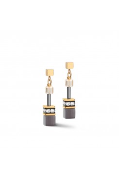 COEUR DE LION Geo Cube Black, Grey & Gold Earrings 2839/21-1216