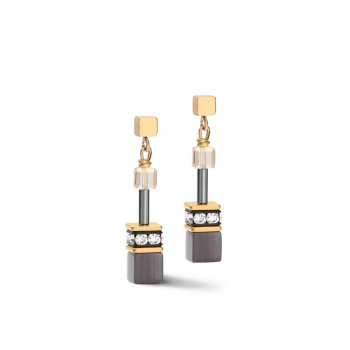 COEUR DE LION Geo Cube Black, Grey & Gold Earrings 2839/21-1216