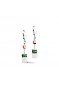 COEUR DE LION GeoCube Fresh White, Rose Gold & Emerald Earrings 4013/21-0521