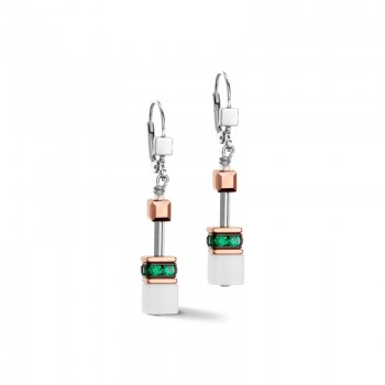 COEUR DE LION GeoCube Fresh White, Rose Gold & Emerald Earrings 4013/21-0521