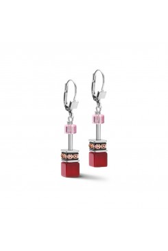COEUR DE LION Geo Cube Rose Aventurine, Red Carnelian & Rose Quartz Earrings 4905/20-0308