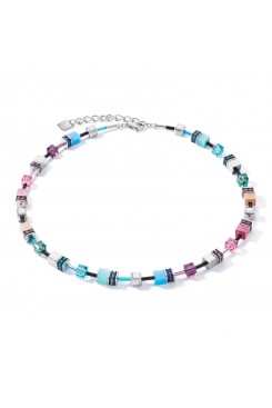 COEUR DE LION Geo Cube Soft Pink, Blue & Shining Silver Necklace 2840/10-1544