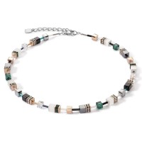 COEUR DE LION GeoCube Fresh White, Rose Gold & Emerald Necklace 4013/10-0521