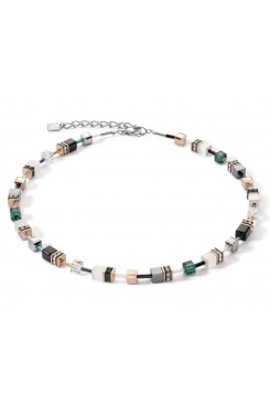 COEUR DE LION GeoCube Fresh White, Rose Gold & Emerald Necklace 4013/10-0521