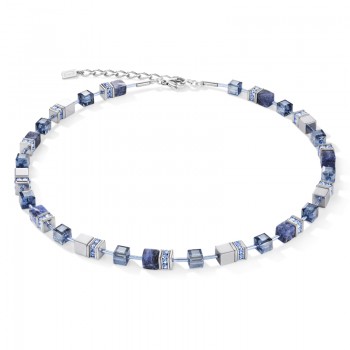 COEUR DE LION Geo Cube Hematite & Blue Sodalite Necklace 4017/10-0700